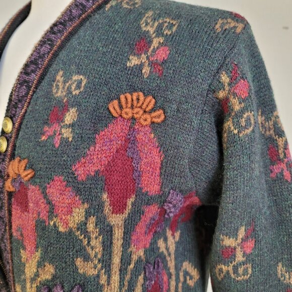 Newton Trading Co. Shetland Wool Iceland Cottagecore Floral Zip Up Cardigan PM - Picture 8 of 16